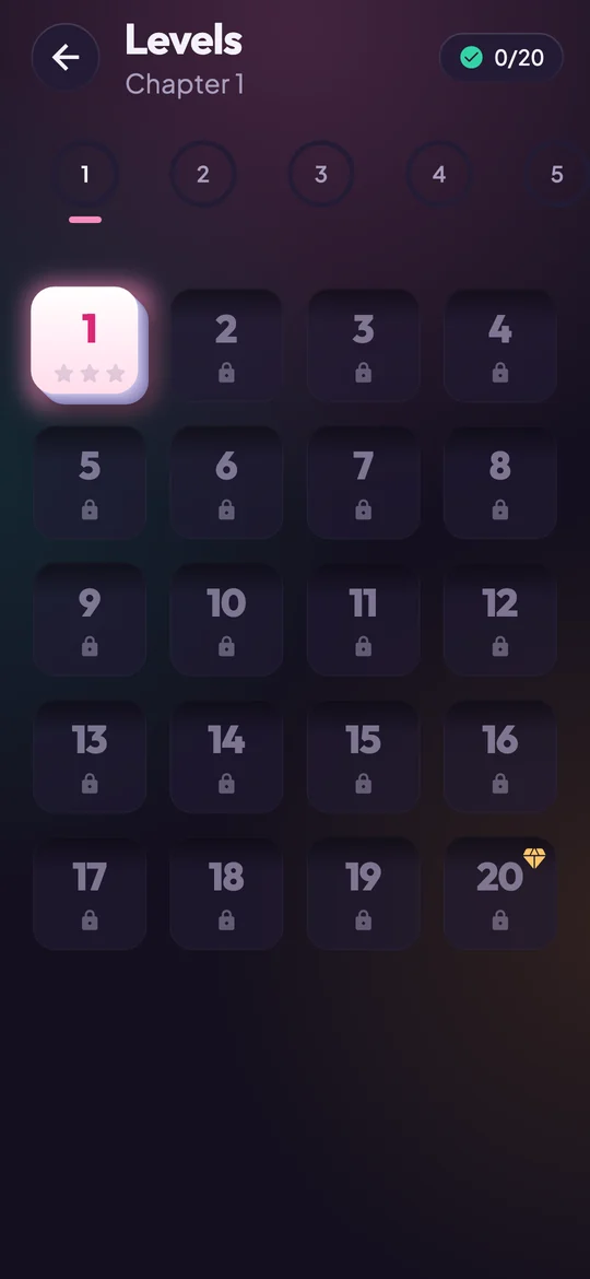 The Lotuswick level wall: a grid of numbered levels with their stars