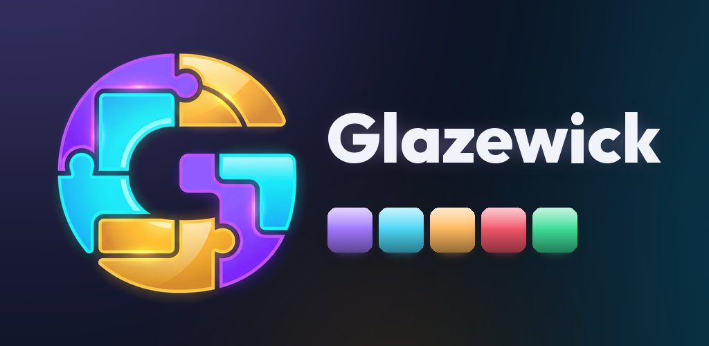 Glazewick: a G cut from jewel pieces beside the game's name